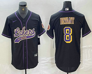 Men's Los Angeles Lakers #8 Kobe Bryant Black Cool Base Stitched Baseball Jersey