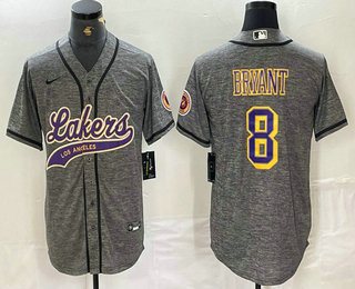 Men's Los Angeles Lakers #8 Kobe Bryant Grey Cool Base Stitched Baseball Jersey