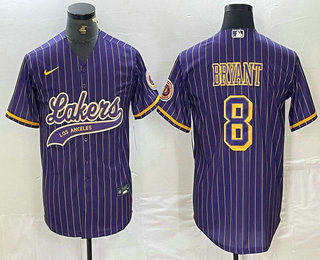 Men's Los Angeles Lakers #8 Kobe Bryant Purple Pinstripe Cool Base Stitched Baseball Jersey