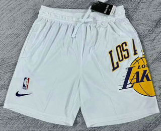 Men's Los Angeles Lakers White Big LOGO Stitched Swingman Nike Shorts