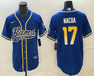 Men's Los Angeles Rams #17 Puka Nacua Royal With Patch Cool Base Stitched Baseball Jersey