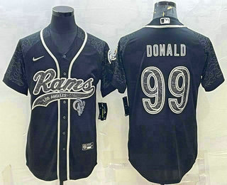 Men's Los Angeles Rams #99 Aaron Donald Black Reflective With Patch Cool Base Stitched Baseball Jersey