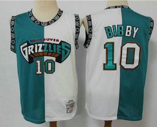 Men's Memphis Grizzlies #10 Mike Bibby Green White 1998-99 Split Hardwood Classics Jersey