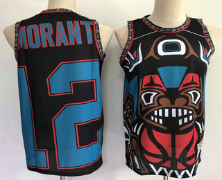 Men's Memphis Grizzlies #12 Ja Morant Black Big Face Mitchell Ness Hardwood Classics Soul Swingman Throwback Jersey