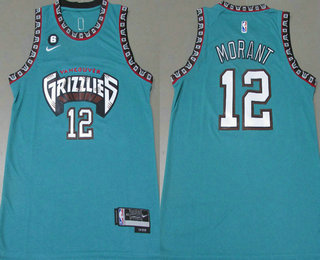 Men's Memphis Grizzlies #12 Ja Morant Green With 6 Patch Throwback Icon Swingman Jersey