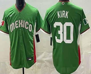 Men's Mexico #30 Alejandro Kirk Green 2026 World Baseball Classic Cool Base Jersey