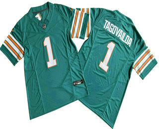 Men's Miami Dolphins #1 Tua Tagovailoa Aqua 2023 FUSE Vapor Limited Throwback Stitched Jersey