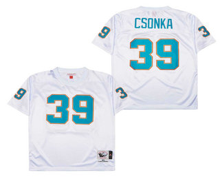 Men's Miami Dolphins #39 Larry Csonka White Stitched Thowback Jersey