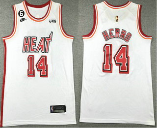 Men's Miami Heat #14 Tyler Herro White Classic 6 Patch Icon Sponsor Swingman Jersey