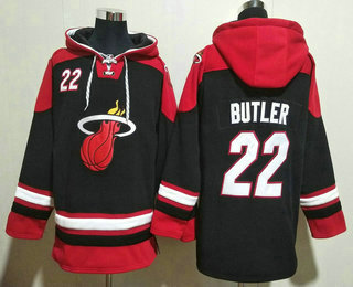 Men's Miami Heat #22 Jimmy Butler Black Ageless Must Have Lace Up Pullover Hoodie