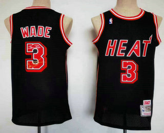 Men's Miami Heat #3 Dwyane Wade Black Hardwood Classics Soul Swingman Signed Throwback Jersey