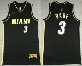 Men's Miami Heat #3 Dwyane Wade NEW 2020 Black Golden Edition Nike Swingman Jersey