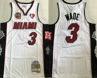 Men's Miami Heat #3 Dwyane Wade White 2003-19 Hardwood Hall of Fame AU Throwback Jersey