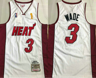 Men's Miami Heat #3 Dwyane Wade White 2005-06 Hardwood Classics Champions AU Throwback Jersey