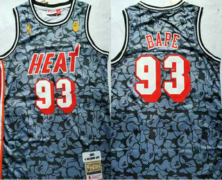 Men's Miami Heat #93 Bape Grey 1993 Throwback Swingman Jersey