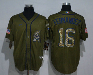Men's Miami Marlins #16 Jose Fernandez Green Salute To Service Stitched MLB Cool Base Nike Jersey