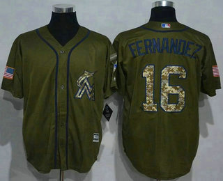 Men's Miami Marlins #16 Jose Fernandez Green Salute To Service Stitched MLB Majestic Cool Base Jersey