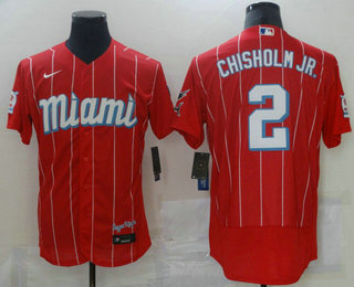 Men's Miami Marlins #2 Jazz Chisholm Jr. Red 2021 City Connect Stitched MLB Flex Base Nike Jersey