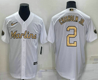 Men's Miami Marlins #2 Jazz Chisholm Jr White 2022 All Star Stitched Cool Base Nike Jersey