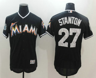 Men's Miami Marlins #27 Giancarlo Stanton Black 2017 Spring Training Stitched MLB Majestic Flex Base Jersey