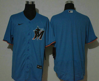 Men's Miami Marlins Blank Blue Stitched MLB Flex Base Nike Jersey