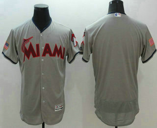 Men's Miami Marlins Blank Gray Fashion Stars & Stripes 2016 Flexbase MLB Independence Day Jersey