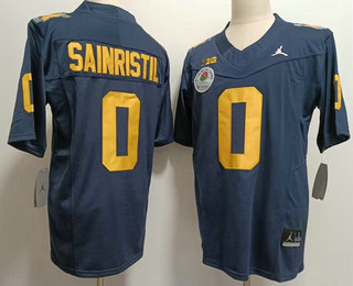 Men's Michigan Wolverines #0 Mike Sainristil Navy 2023 Rose Bowl FUSE College Football Jersey