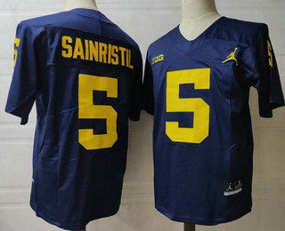Men's Michigan Wolverines #5 Mike Sainristil Navy College Football Jersey