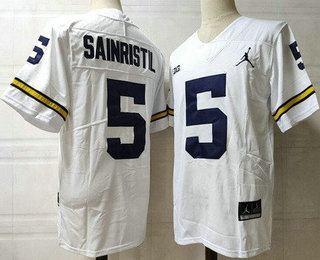 Men's Michigan Wolverines #5 Mike Sainristil White College Football Jersey