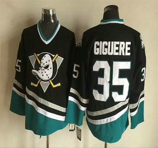 Men's Mighty Ducks of Anaheim #35 Jean-Sebastien Giguere 1995-96 Black CCM Vintage Throwback Jersey