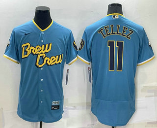Men's Milwaukee Brewers #11 Rowdy Tellez Blue 2022 City Connect Flex Base Stitched Jersey