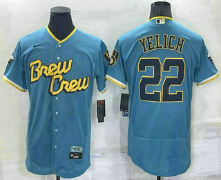 Men's Milwaukee Brewers #22 Christian Yelich Blue 2022 City Connect Flex Base Stitched Jersey