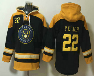 Men's Milwaukee Brewers #22 Christian Yelich Navy Blue Ageless Must Have Lace Up Pullover Hoodie