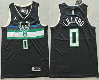 Men's Milwaukee Bucks #0 Damian Lillard Black 2021 Statement Icon Swingman Jersey