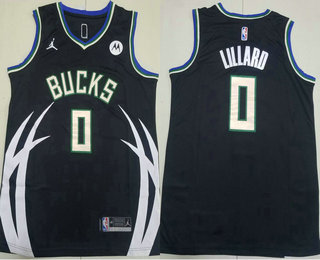 Men's Milwaukee Bucks #0 Damian Lillard Black Statement Icon Sponsor Swingman Jersey