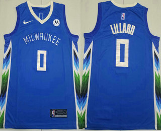 Men's Milwaukee Bucks #0 Damian Lillard Blue 2022 City Icon Sponsor Swingman Jersey