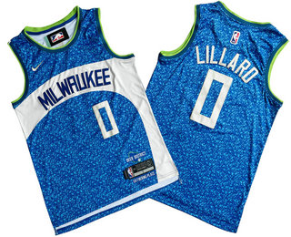 Men's Milwaukee Bucks #0 Damian Lillard Blue 2023 City Icon Swingman Jersey