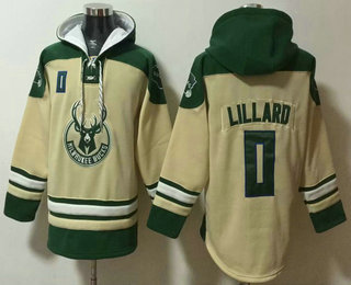Men's Milwaukee Bucks #0 Damian Lillard Cream Ageless Must Have Lace Up Pullover Hoodie