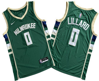 Men's Milwaukee Bucks #0 Damian Lillard Green Icon Swingman Stitched Jersey
