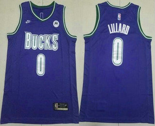 Men's Milwaukee Bucks #0 Damian Lillard Purple Classic Icon Sponsor Swingman Jersey