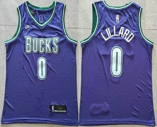 Men's Milwaukee Bucks #0 Damian Lillard Purple Classic Icon Swingman Jersey