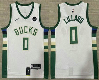 Men's Milwaukee Bucks #0 Damian Lillard White Icon Sponsor Swingman Jersey