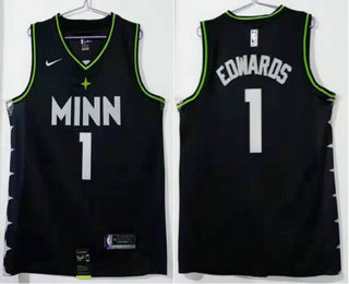 Men's Minnesota Timberwolves #1 Anthony Edwards Black 2021 Nike City Edition Swingman Stitched NBA Jersey