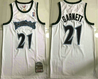 Men's Minnesota Timberwolves #21 Kevin Garnett 1995-96 White Hardwood Classics Soul AU Throwback Jersey