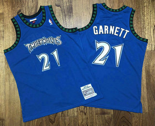 Men's Minnesota Timberwolves #21 Kevin Garnett 2003-04 Blue Hardwood Classics Soul AU Throwback Jersey