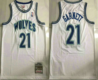 Men's Minnesota Timberwolves #21 Kevin Garnett White Hardwood Classics Soul AU Throwback Jersey