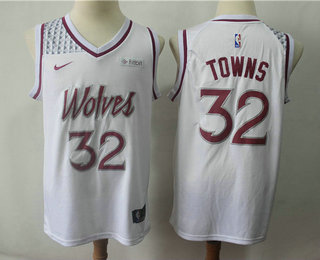 Men's Minnesota Timberwolves #32 Karl Anthony Towns White Nike Swingman 2018 playoffs Earned Edition Stitched Jersey WithThe Sponsor Logo
