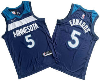 Men's Minnesota Timberwolves #5 Anthony Edwards Navy Icon Swingman Jersey