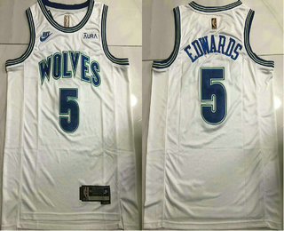 Men's Minnesota Timberwolves #5 Anthony Edwards White Classic Icon Sponsor AU Jersey