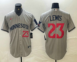 Men's Minnesota Twins #23 Royce Lewis Number 2023 Grey Home Team Cool Base Stitched Jersey 01